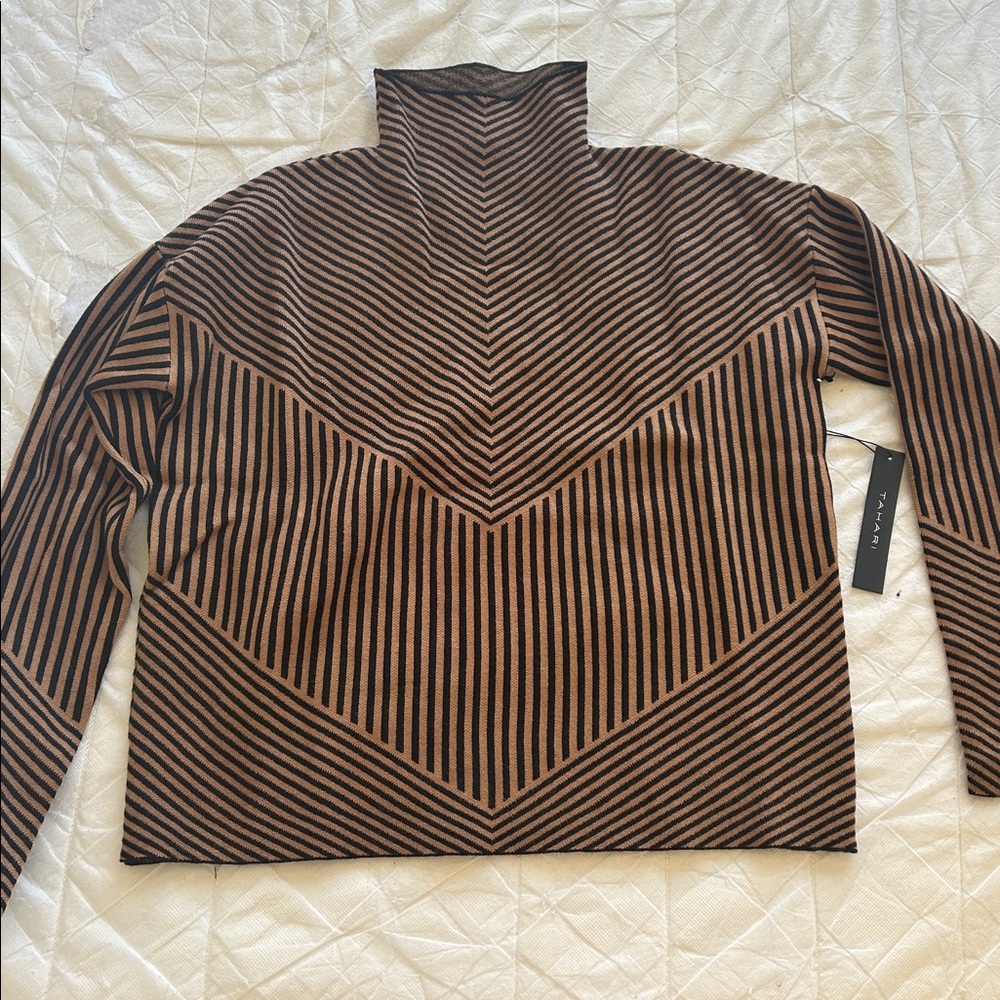 Tahari Black and Brown Chevron Turtleneck Sweater